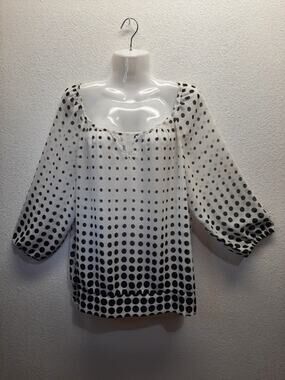 VTG I.N. Studio Black Dots on Ivory Sheer Tunic Top l Size: L